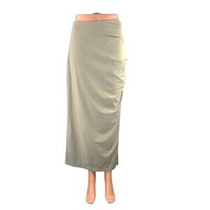 Chacha Women's Beige Taupe High Waisted Ruched Slit Pencil Maxi Skirt Size S